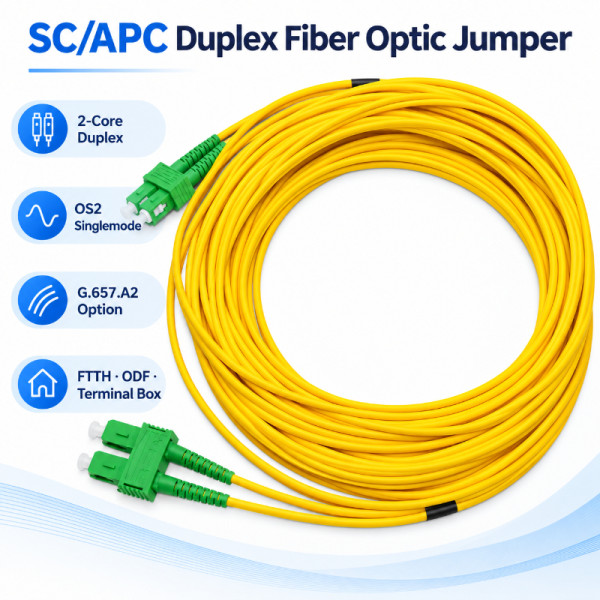SC/APC Duplex Fiber Optic Jumper,Patch Lead & Fiber Flylead | 3.0mm Duplex Single Mode patch cord